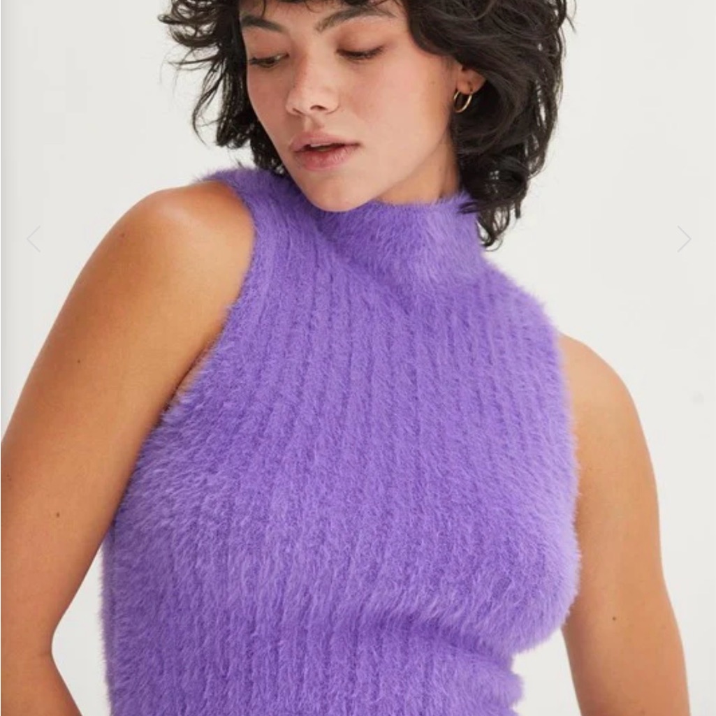 Double Zero Sleeveless Fuzzy Mock Neck Sweater Tank In Lavender Purple